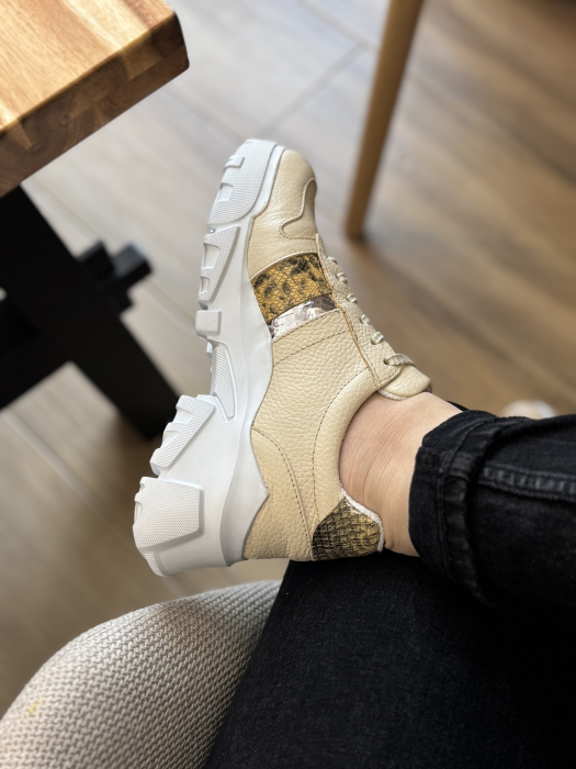 Sneakers din piele - crem [6]