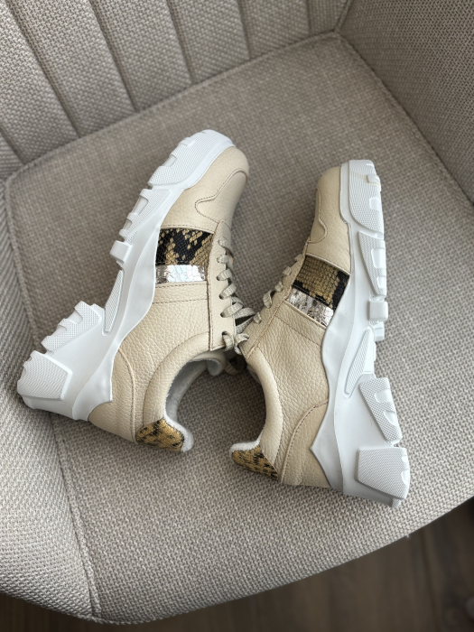 Sneakers din piele - crem [3]