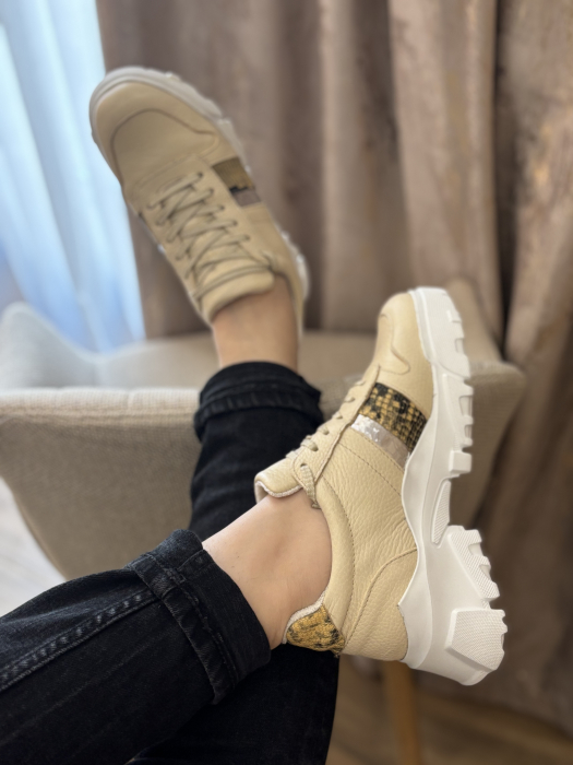 Sneakers din piele - crem [5]