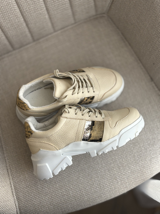 Sneakers din piele - crem [4]