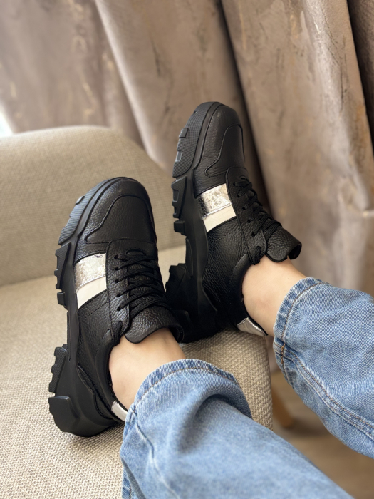 Sneakers din piele - negru silver [7]