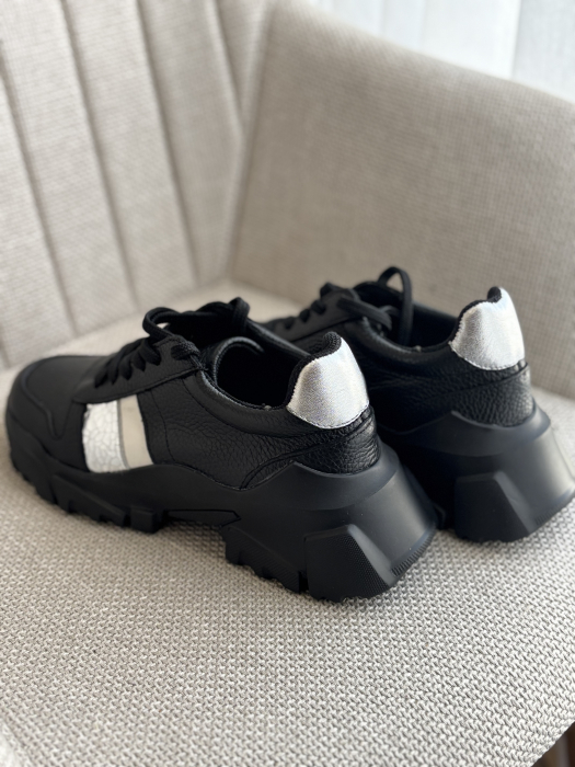 Sneakers din piele - negru silver [3]