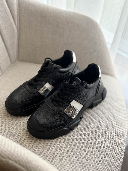 Sneakers din piele - negru silver [4]