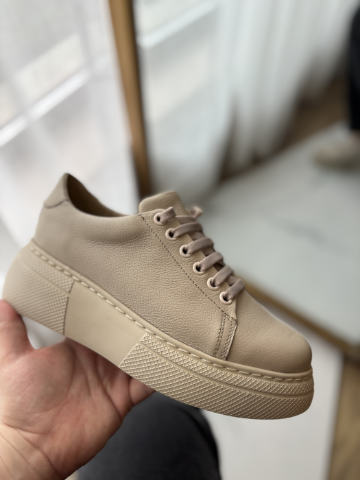 Sneakers piele naturală - bej [5]