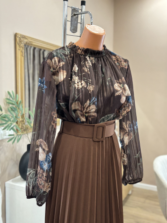 Bluze - Bluză elegantă - maro floral