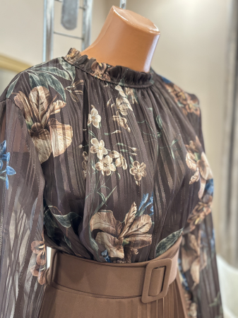 Bluză elegantă - maro floral [3]