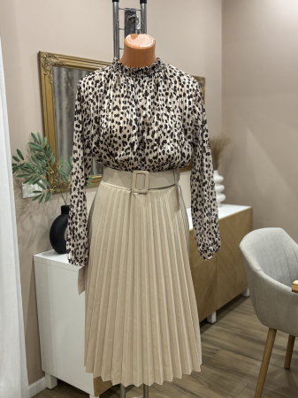 Bluză elegantă cu inserții aurii - bej [1]