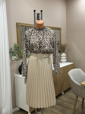 Bluză elegantă cu inserții aurii - bej [2]