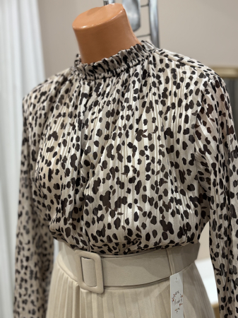 Bluze - Bluză elegantă cu inserții aurii - bej