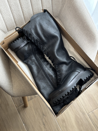 Cizme lungi din piele naturală cu șiret și fermoar lateral – fabricate în România [3]