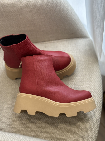 Botine roșii îmblănite  din piele naturală – Made in Romania [3]
