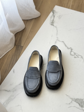 Loafers piele naturală întoarsă - bleu [4]