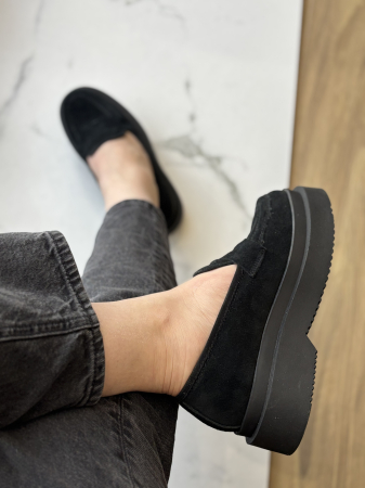 Încălțăminte - Loafers piele naturală întoarsă - negru