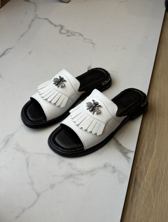 Papuci eleganți piele naturală - clean white [1]