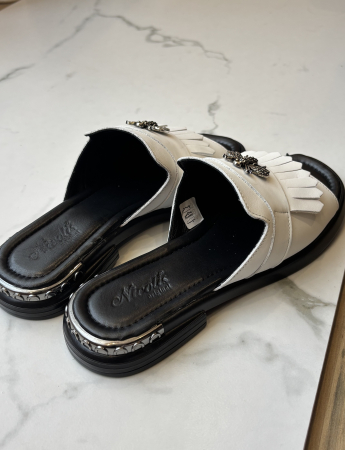 Papuci eleganți piele naturală - clean white [2]