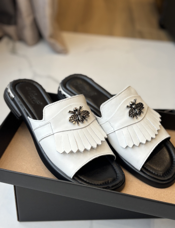 Încălțăminte - Papuci eleganți piele naturală - clean white