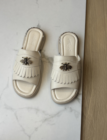 Încălțăminte - Papuci eleganți piele naturală - beige