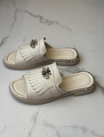 Papuci eleganți piele naturală - beige [2]