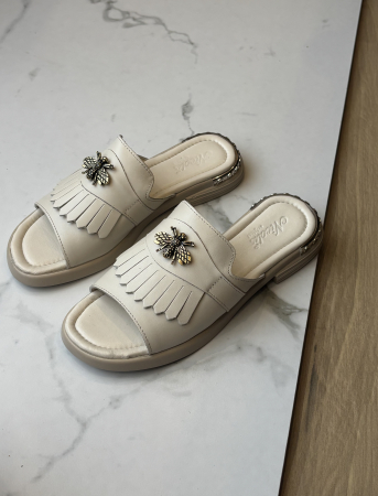 Papuci eleganți piele naturală - beige [1]