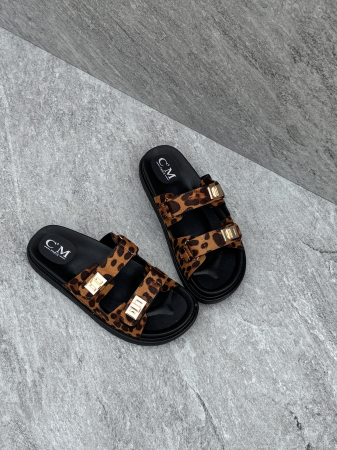 Încălțăminte - Papuci animal print - cu scai