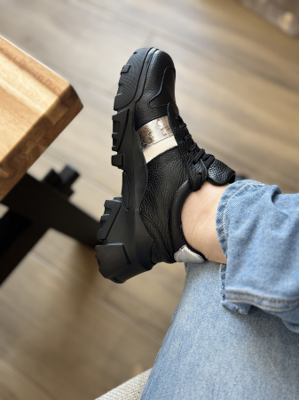 Sneakers din piele - negru silver [4]
