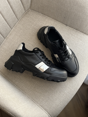 Încălțăminte - Sneakers din piele - negru silver