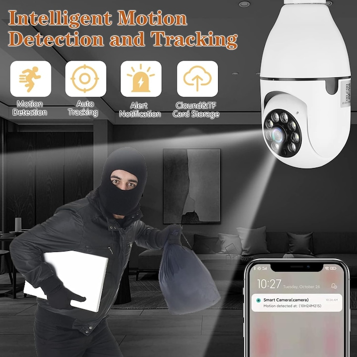 SET 2 CAMERE SUPRAVEGHERE TIP BEC 2MP, DUAL WIFI, NIGHT VISION COLOR, AUTO-TRACKING, SENZOR MIȘCARE ȘI ALARMĂ, CONECTARE TELEFON/PC, ALB [5]