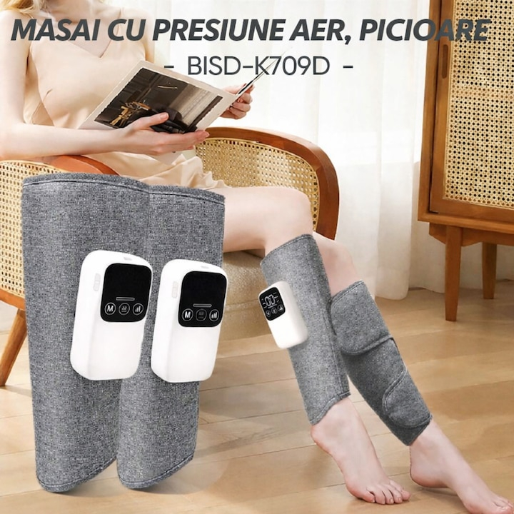 APARAT DE MASAJ PENTRU PICIOARE ȘI GAMBE CU PRESIUNE DE AER ȘI ÎNCĂLZIRE , 3 MODURI, 3 TREPTE DE INTENSITATE, DISPLAY LED, ÎNCĂRCARE USB, GRI [6]
