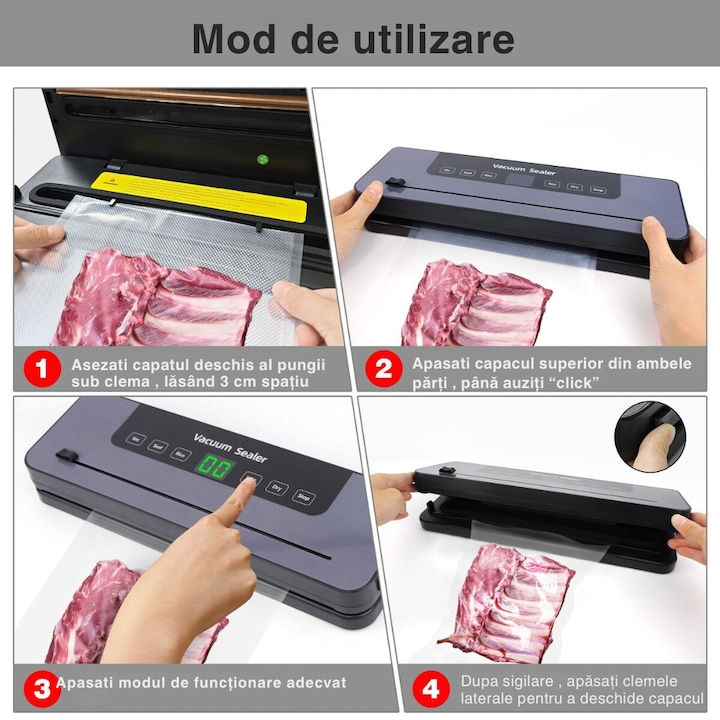 APARAT DE VIDAT ȘI SIGILAT PREMIUM, 120W, VIDARE UMEDĂ/USCATĂ, STERILIZARE UV, ECRAN TACTIL ȘI 6 MODURI DE LUCRU – GRI PLUMB [5]