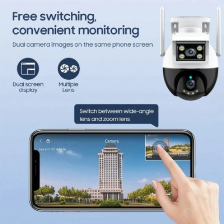 CAMERĂ DE SUPRAVEGHERE DUBLĂ JORTAN 8MP – REZOLUȚIE 4K, WIFI, RECUNOAȘTERE FACIALĂ, DETECTARE UMANĂ ȘI ILUMINARE DUALĂ PENTRU SIGURANȚĂ MAXIMĂ [2]