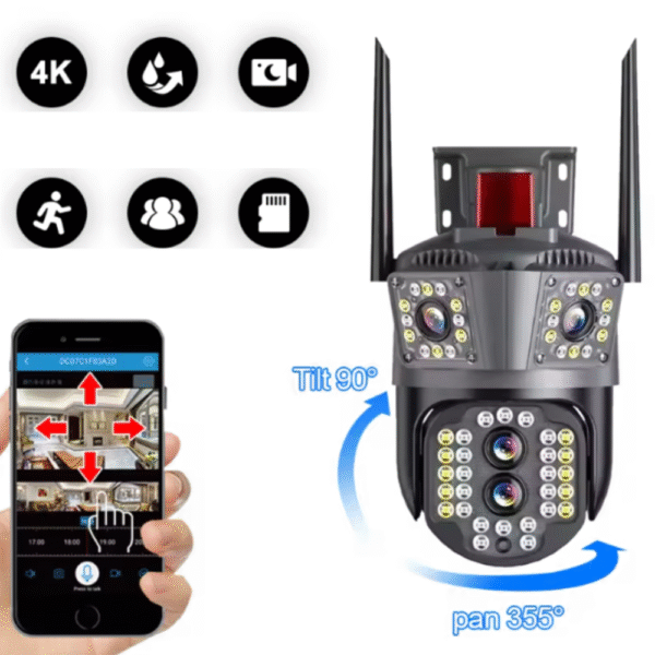CAMERĂ DE SUPRAVEGHERE TRIPLĂ 4G 12MP – EXTERIOR/INTERIOR, ULTRA HD, 3 LENTILE, ZOOM 5X, ROTIRE PTZ, NIGHT VISION COLOR ȘI COMUNICARE BIDIRECȚIONALĂ [2]