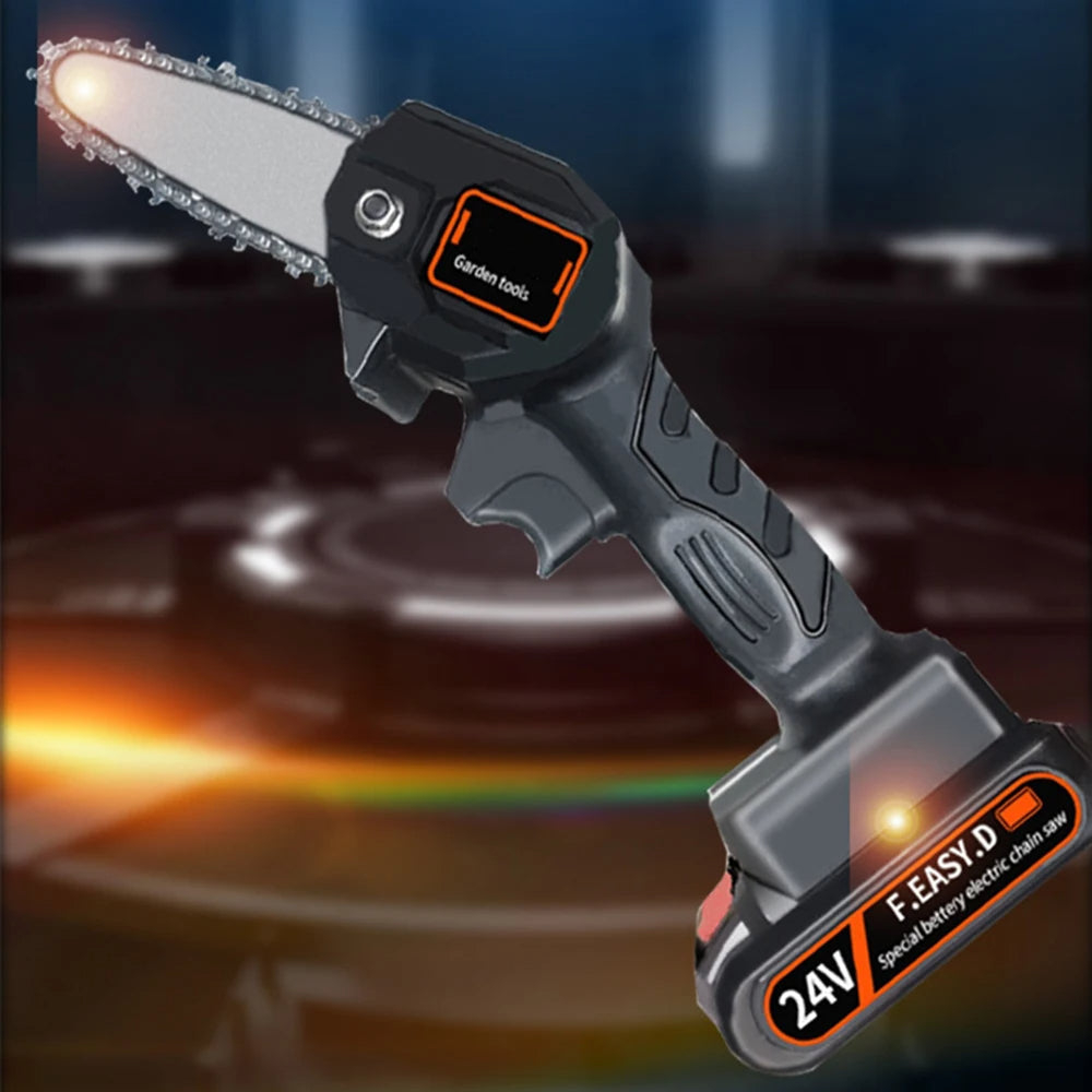 MINI DRUJBĂ ELECTRICĂ 10 CENTIMETRI, 48V, INCLUDE 2 ACUMULATORI LI-ION 4500MAH, 2000 RPM, ÎNCĂRCĂTOR ȘI PILĂ ASCUȚIRE LANȚ [8]