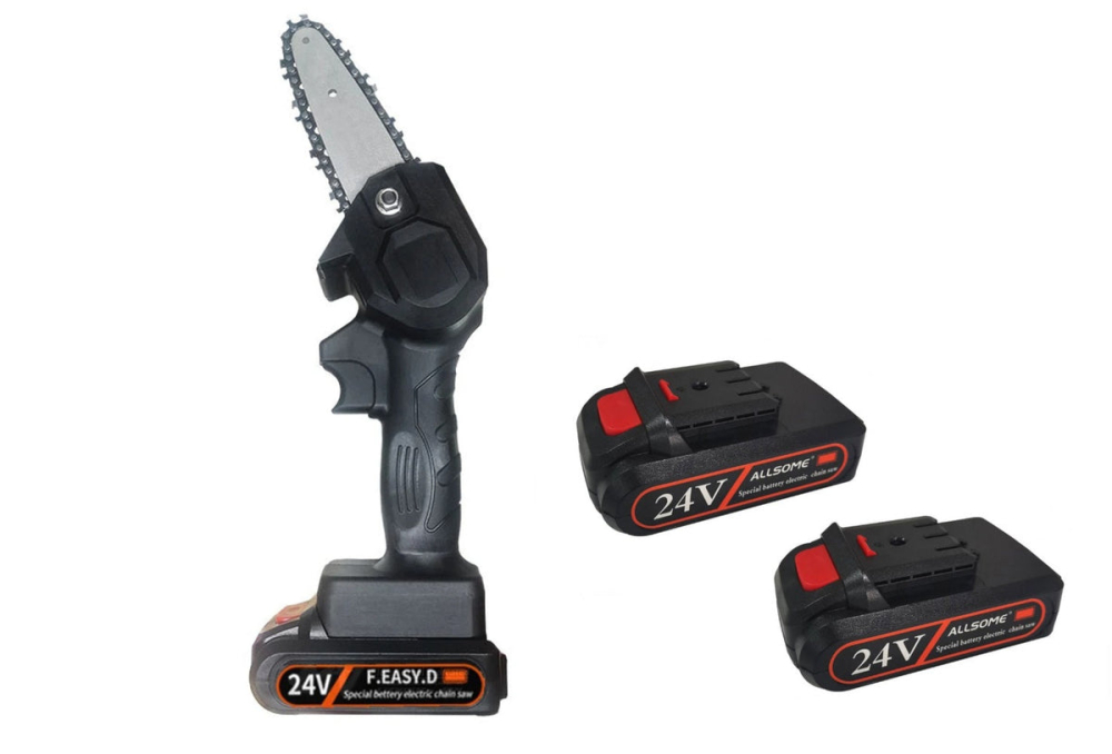 MINI DRUJBĂ ELECTRICĂ 10 CENTIMETRI, 48V, INCLUDE 2 ACUMULATORI LI-ION 4500MAH, 2000 RPM, ÎNCĂRCĂTOR ȘI PILĂ ASCUȚIRE LANȚ [2]