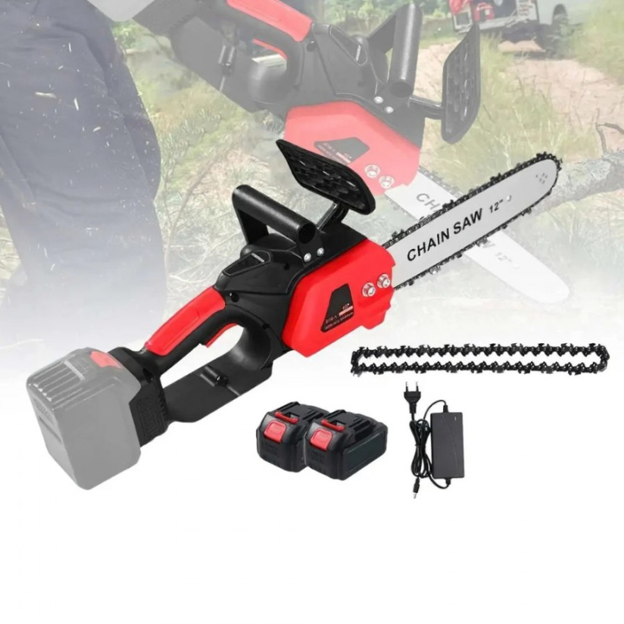 DRUJBĂ ELECTRICĂ CU LANȚ, 12 INCHI (30.5 CM), 2 ACUMULATORI 48V LITIU, 4800 RPM, UNIBOX , MOTOFIERĂSTRĂU PORTABIL PENTRU TĂIERE LEMNE ȘI GRĂDINĂRIT [2]