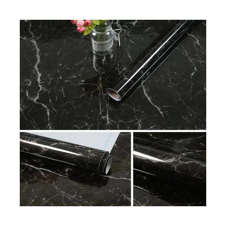FOLIE AUTOCOLANTĂ MARMURĂ NEAGRĂ 60X300CM – AUTOADEZIVĂ, WATERPROOF, DESIGN PREMIUM PENTRU RECONDIȚIONARE BLAT BUCĂTĂRIE ȘI MOBILIER [3]