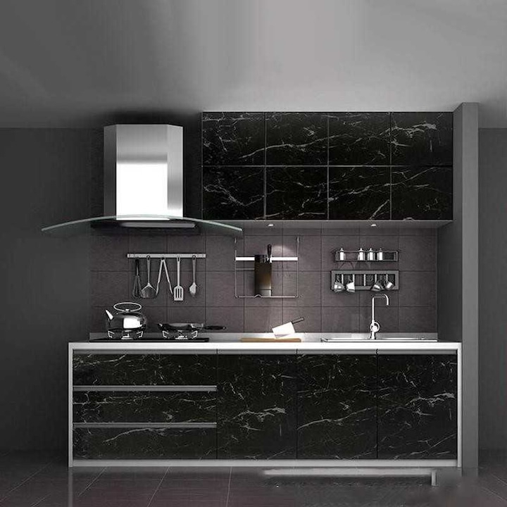 FOLIE AUTOCOLANTĂ MARMURĂ NEAGRĂ 60X300CM – AUTOADEZIVĂ, WATERPROOF, DESIGN PREMIUM PENTRU RECONDIȚIONARE BLAT BUCĂTĂRIE ȘI MOBILIER [4]