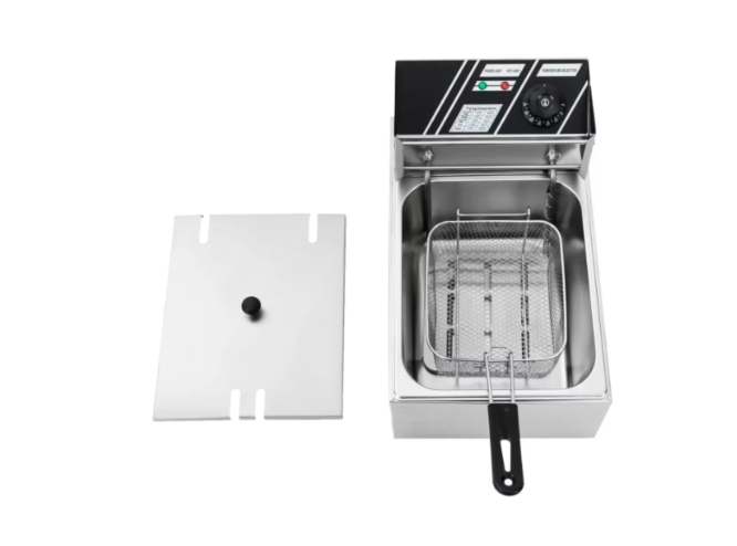 Friteuza Electrica Profesionala 6L, Inox, 2500W – Termostat Reglabil, Capac Antistropire [2]