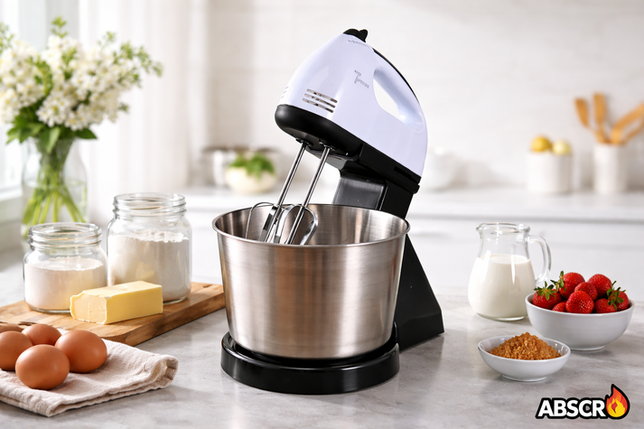 MIXER CU BOL DIN INOX 4L – PUTERE 380W, 7 TREPTE DE VITEZĂ, ACCESORII PENTRU FRĂMÂNTARE ȘI AMESTECARE, DESIGN ERGONOMIC ALB [8]