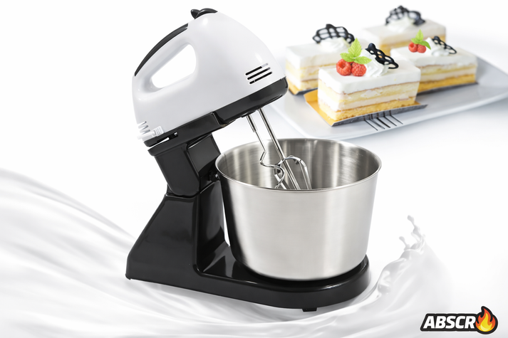 MIXER CU BOL DIN INOX 4L – PUTERE 380W, 7 TREPTE DE VITEZĂ, ACCESORII PENTRU FRĂMÂNTARE ȘI AMESTECARE, DESIGN ERGONOMIC ALB [2]