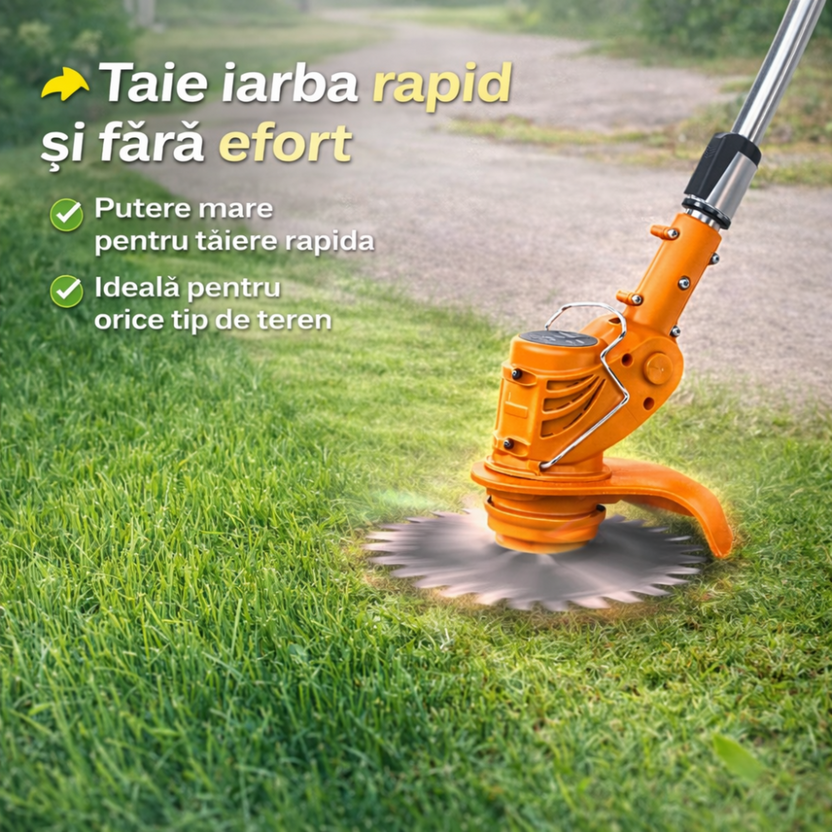 MOTOCOASĂ ELECTRICĂ PROFESIONALĂ CU 2 ACUMULATORI 48V – 18000 RPM, ROȚI DETAȘABILE ȘI SET COMPLET ACCESORII (DISC, LAME METAL, PALETE), TRIMMER PENTRU IARBĂ ȘI BURUIENI [4]