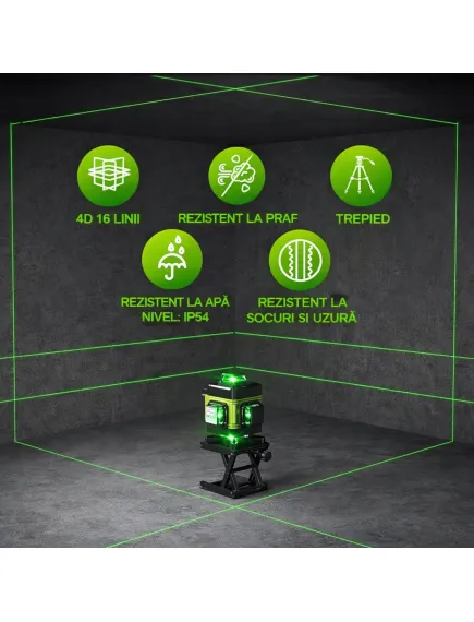 NIVELĂ LASER 4D CU 16 LINII VERZI, AUTONIVELARE 360°, TELECOMANDĂ, ACCESORII ȘI TREPIED PROFESIONAL 150 CM , PRECIZIE MAXIMĂ PENTRU CONSTRUCȚII ȘI AMENAJĂRI [2]