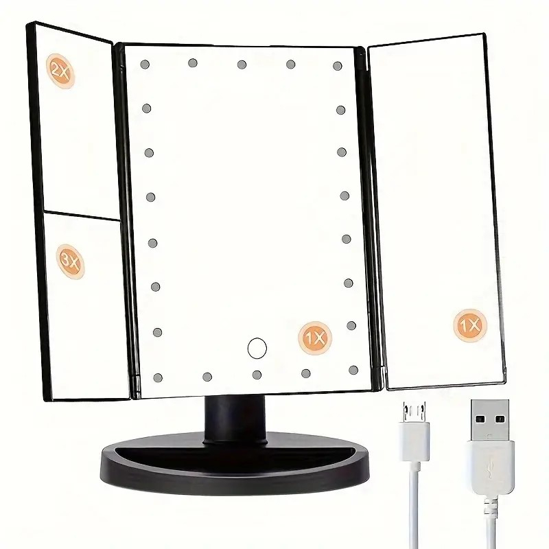 Oglinda pentru Machiaj cu 22 LEDuri si Marire 2x 3x, Pliabila, Rotativa Alimentare USB sau Baterii [2]