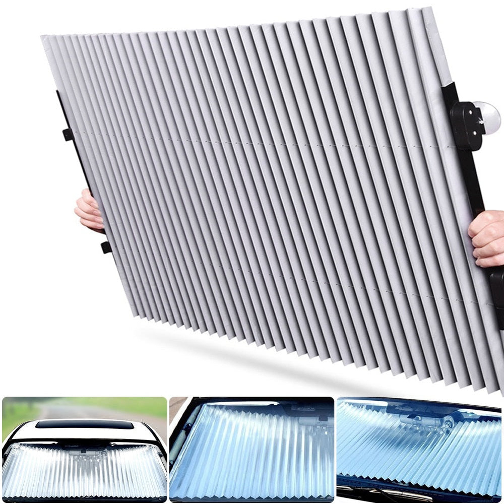 PARASOLAR RETRACTABIL PARBRIZ AUTO 150 X 65 CM, CU 4 VENTUZE , PROTECȚIE TERMICĂ ȘI UV, RULOU PARASOLAR AUTO AJUSTABIL [3]