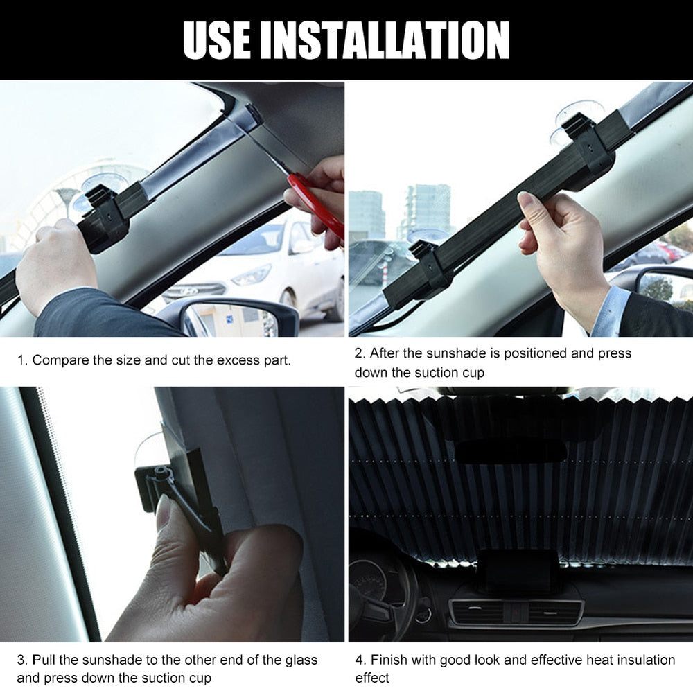 PARASOLAR RETRACTABIL PARBRIZ AUTO 150 X 65 CM, CU 4 VENTUZE , PROTECȚIE TERMICĂ ȘI UV, RULOU PARASOLAR AUTO AJUSTABIL [4]