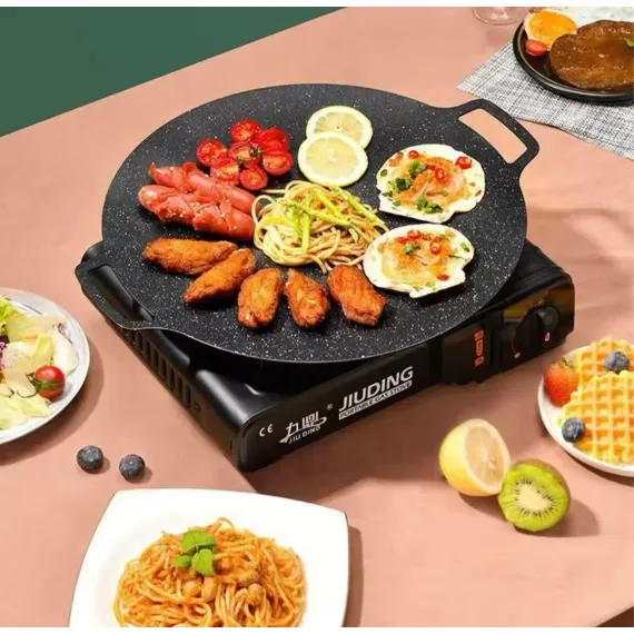 PLITĂ JAPONEZĂ ROTUNDĂ (GRILL), 32 CM, ÎNVELIȘ ANTIADERENT, COMPATIBILĂ CU INDUCȚIE, GAZ ȘI GRĂTAR, DESIGN ERGONOMIC – NEGRU [2]