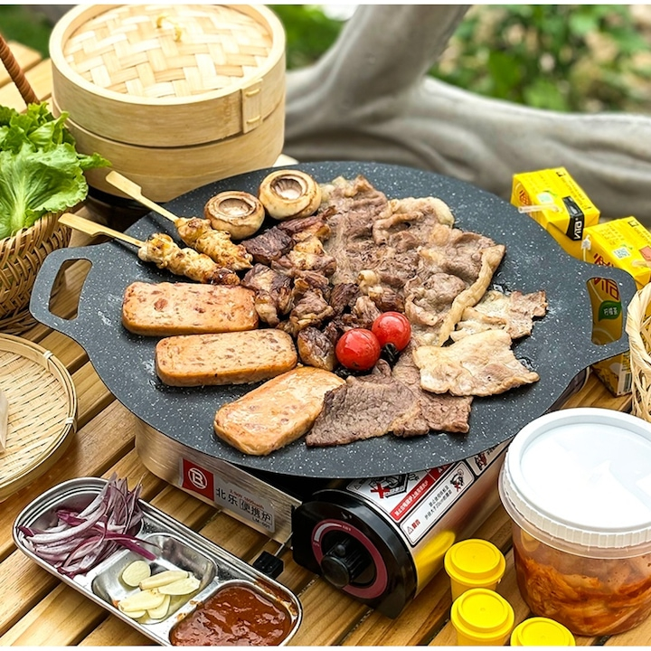 PLITĂ JAPONEZĂ ROTUNDĂ (GRILL), 32 CM, ÎNVELIȘ ANTIADERENT, COMPATIBILĂ CU INDUCȚIE, GAZ ȘI GRĂTAR, DESIGN ERGONOMIC – NEGRU [3]