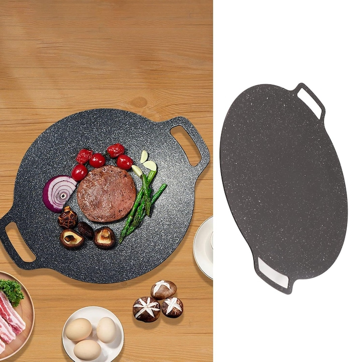 PLITĂ JAPONEZĂ ROTUNDĂ (GRILL), 32 CM, ÎNVELIȘ ANTIADERENT, COMPATIBILĂ CU INDUCȚIE, GAZ ȘI GRĂTAR, DESIGN ERGONOMIC – NEGRU [8]