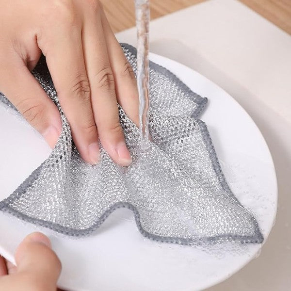 SET 10 LAVETE DIN MICROFIBRĂ METALICĂ ABRAZIVĂ PENTRU VASE – CURĂȚARE EFICIENTĂ FĂRĂ ZGÂRIETURI, UTILIZARE UMEDĂ ȘI USCATĂ, 20X20 CM, ARGINTIU [6]