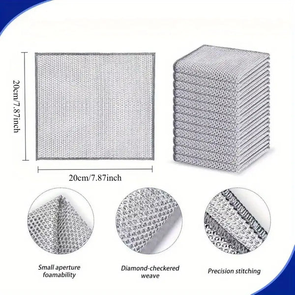 SET 10 LAVETE DIN MICROFIBRĂ METALICĂ ABRAZIVĂ PENTRU VASE – CURĂȚARE EFICIENTĂ FĂRĂ ZGÂRIETURI, UTILIZARE UMEDĂ ȘI USCATĂ, 20X20 CM, ARGINTIU [3]