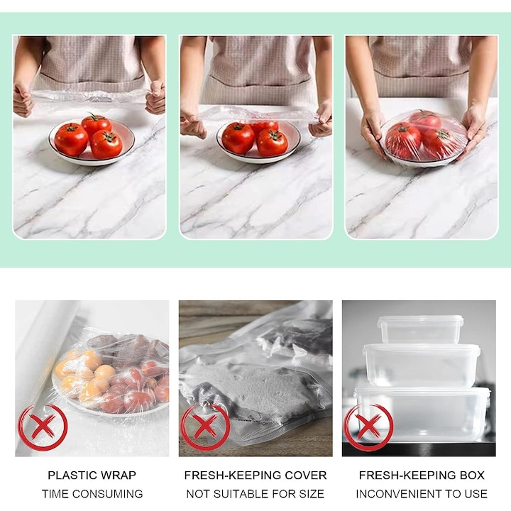 SET 100 HUSE ELASTICE PENTRU PROTECȚIE BOLURI ȘI ALIMENTE, REUTILIZABILE, MATERIAL DURABIL, ALTERNATIVĂ ECOLOGICĂ LA FOLIA ALIMENTARĂ [6]